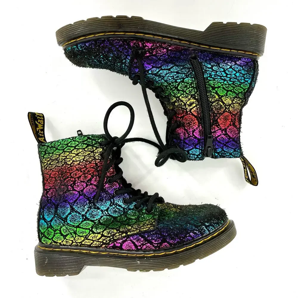 Dr.‎ Martens Kids 1 1460 Pascal kids Rainbow Iridescent Suede Combat Boot